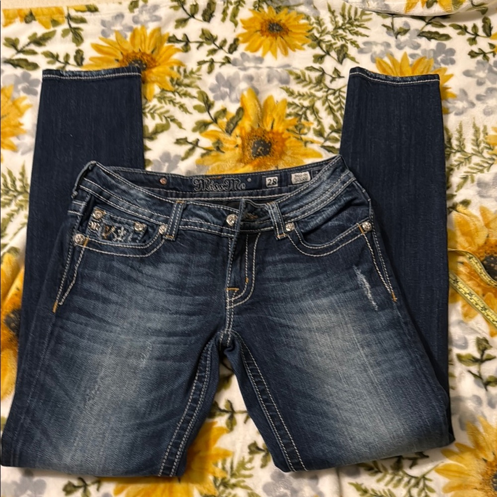 Miss Me Blue Skinny Jeans with Distressed Details